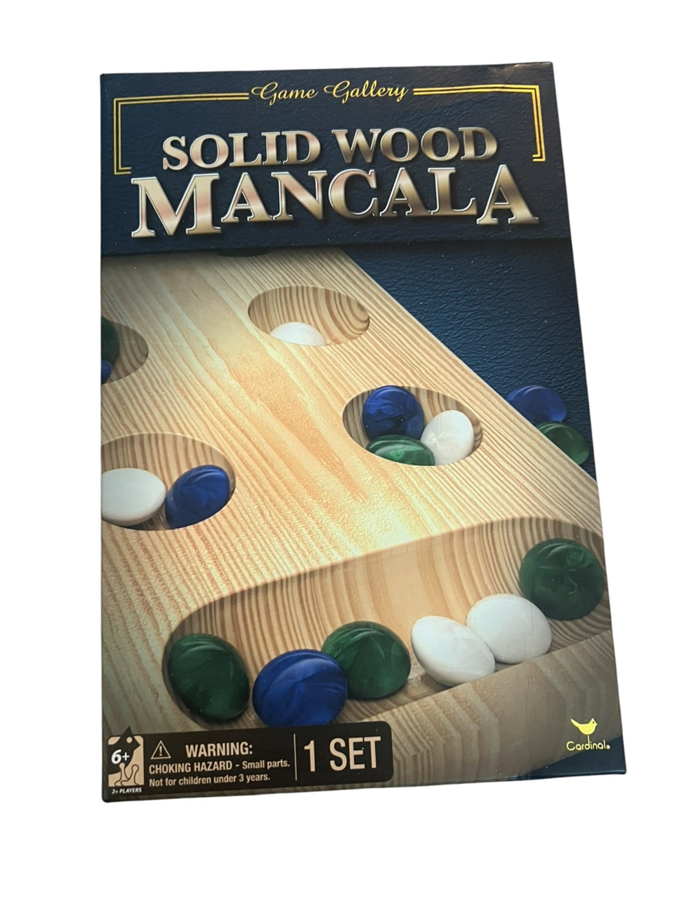 Gallery Solid Wood Mancala with Blue Green and White Stones
